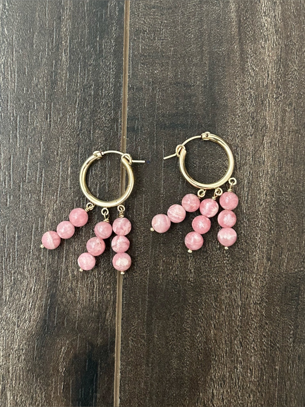 Gold Hoop Earrings with Pink Beaded Tassels